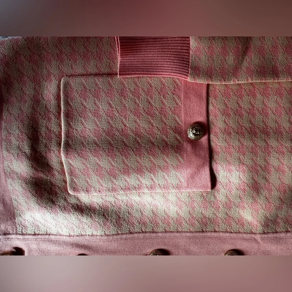 Sandro Paris Pink Jacquard Knit Cardigan Gold Button Pocket Sweater Jacket 0 - Picture 3 of 12